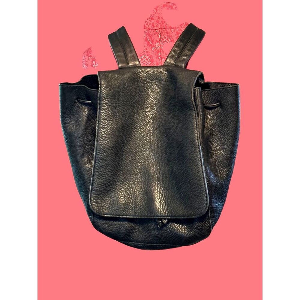 Vintage Classic DKNY Black Pebbled Leather Drawstring Backpack